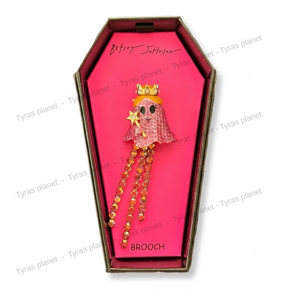 Betsey Johnson Rhinestone Halloween Pink Ghost Fairy Witch Brooch-Wicked-Glinda